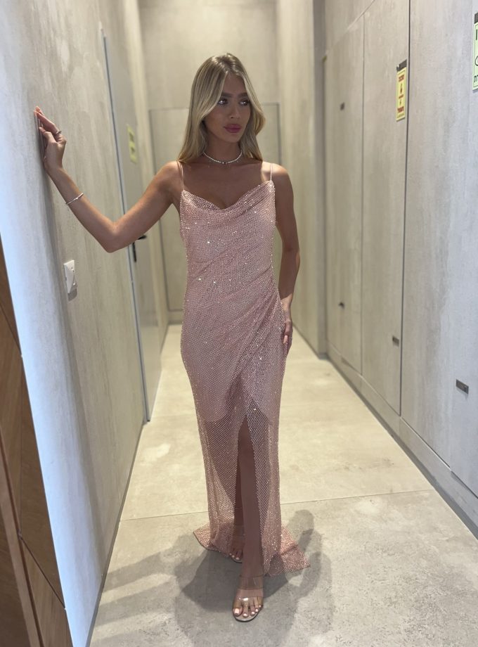 שמלת פריז מחורזת ורוד