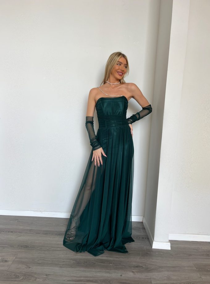 שמלת ערב סידני ירוק בקבוק