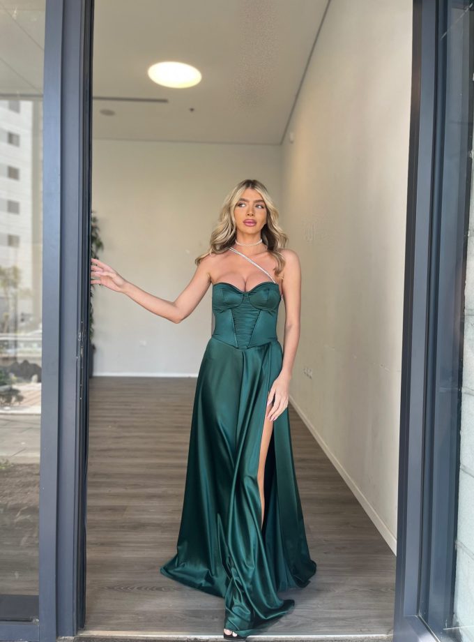 שמלת ערב פרנץ ירוק בקבוק