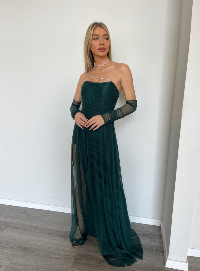 שמלת ערב סידני ירוק בקבוק