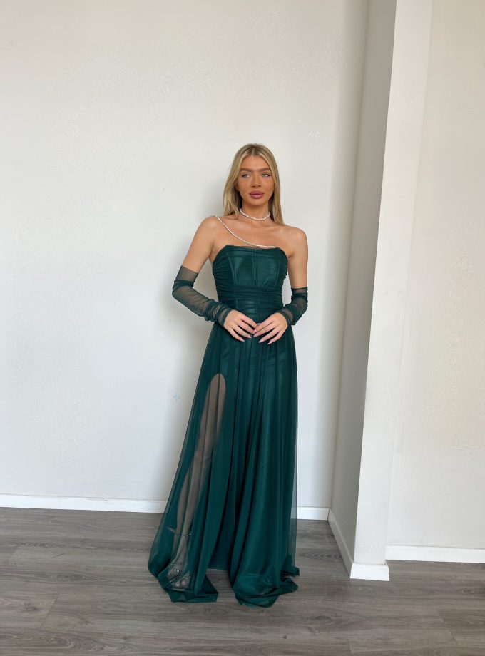 שמלת ערב סידני ירוק בקבוק