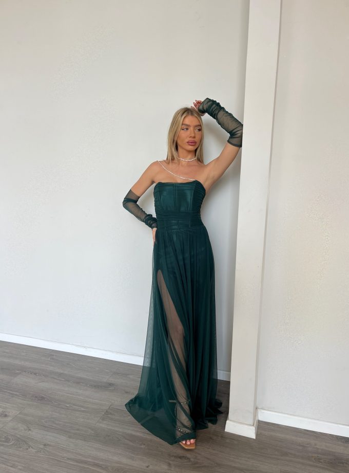 שמלת ערב סידני ירוק בקבוק