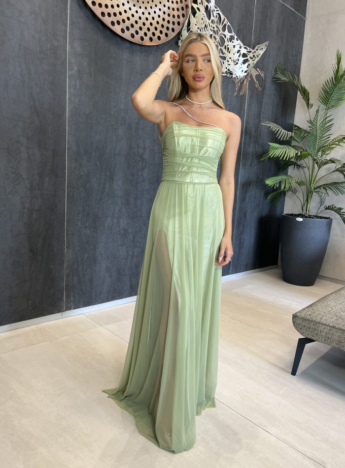 שמלת ערב סידני ירוק פיסטוק