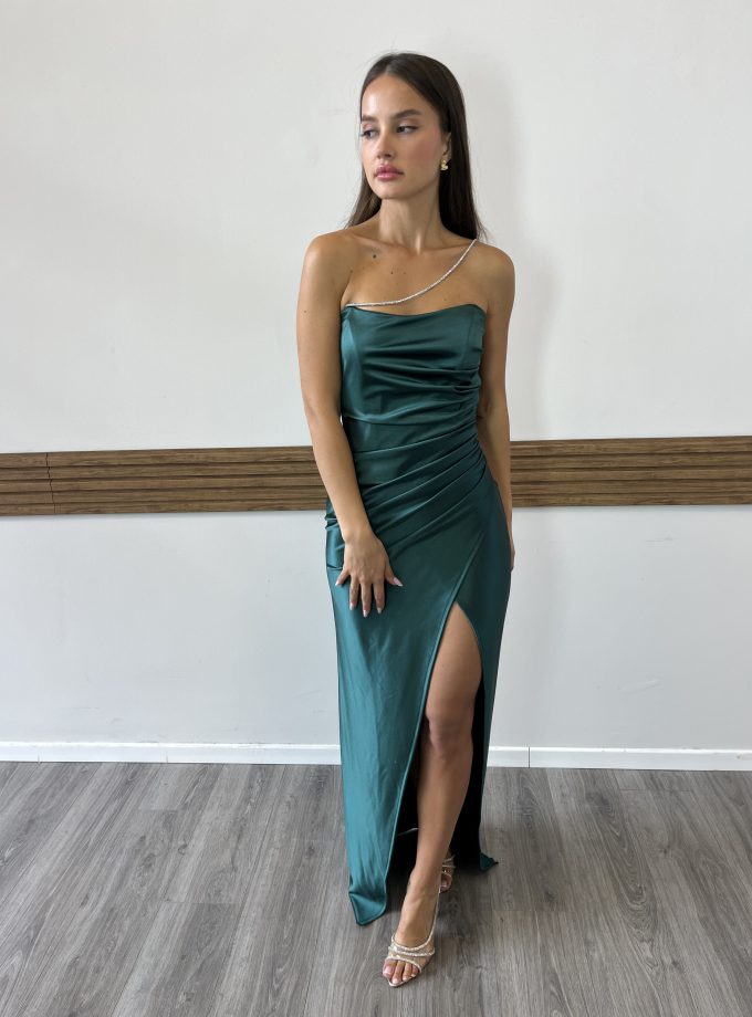 שמלת נועה ירוק בקבוק