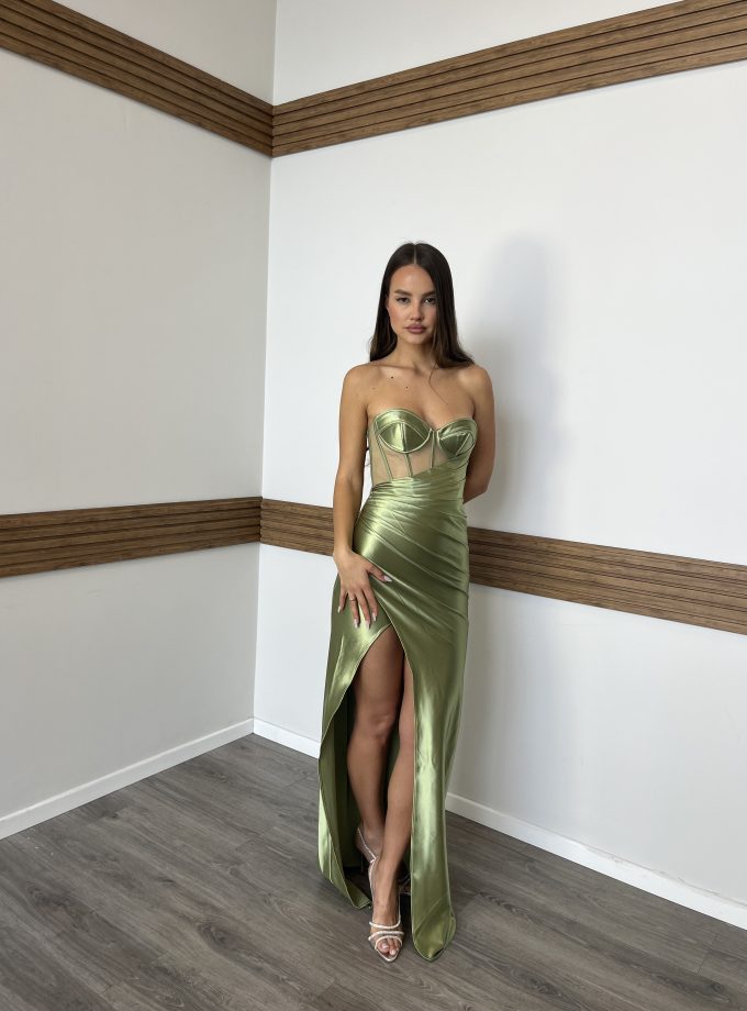 שמלת ערב יסמין ירוק זית