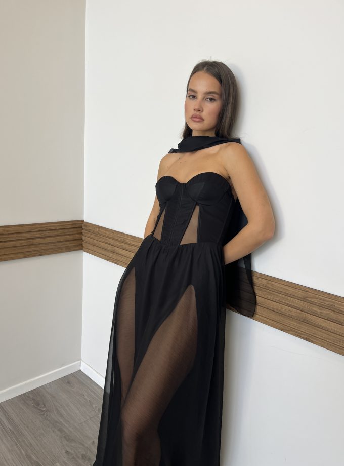 שמלת משי פתחים שחור