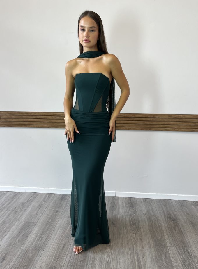 שמלת ערב לארה ירוק בקבוק