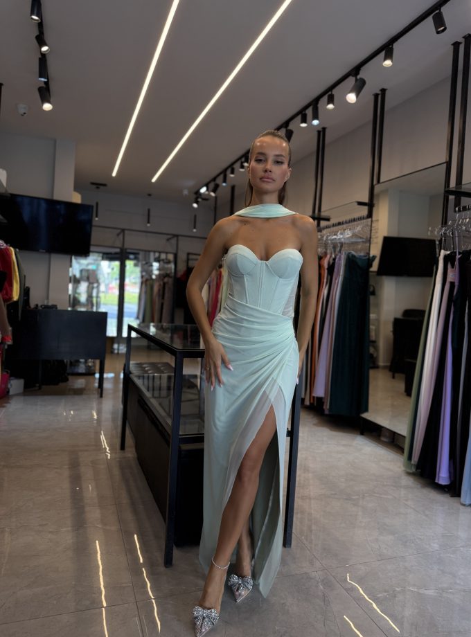 שמלת ערב מוריאל ירוק פיסטוק