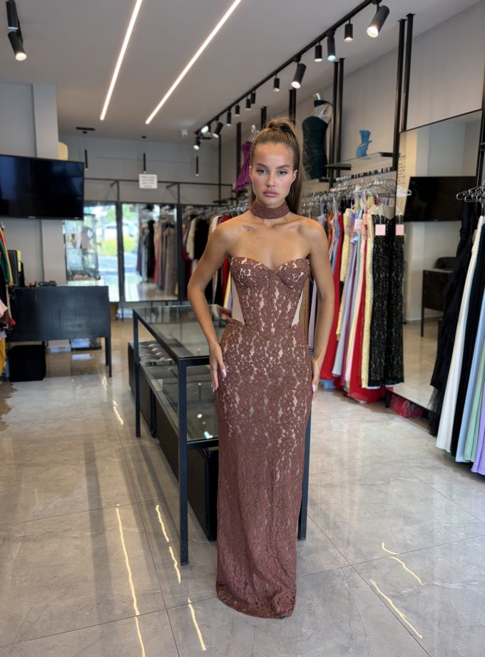 שמלת וגאס מקסי חום