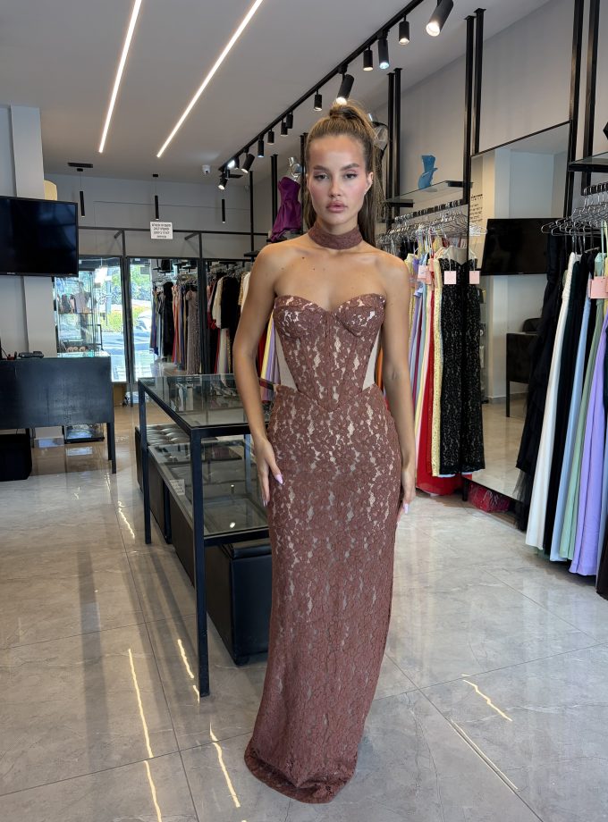 שמלת וגאס מקסי חום