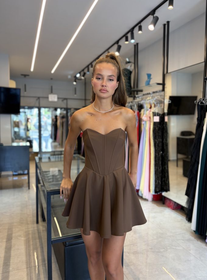 שמלת ערב עמליה חום בהיר